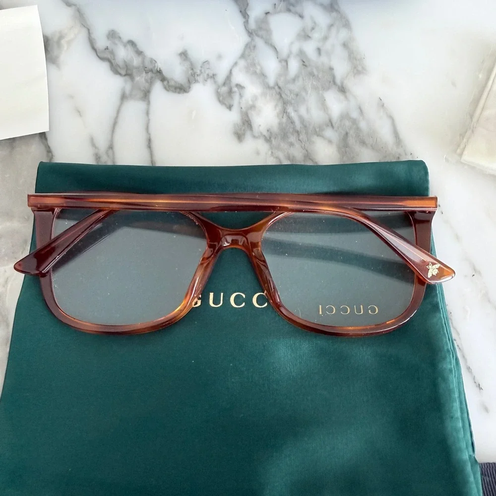 Gucci Eyeglass Frames GG0026O Brown Tortoise Gold Mens‎ Unisex